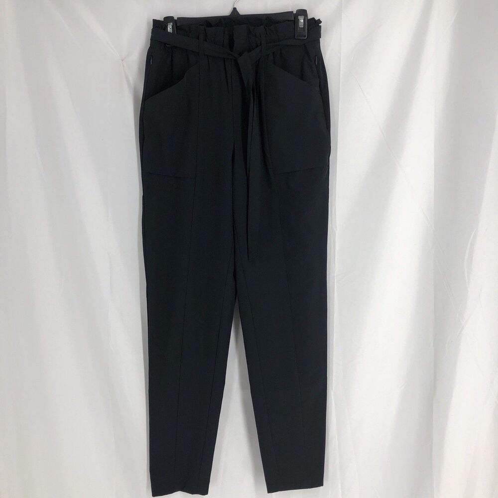 Modern Ambition Womens Small Black Paper Bag Pants Taper Leg Elastic Waist